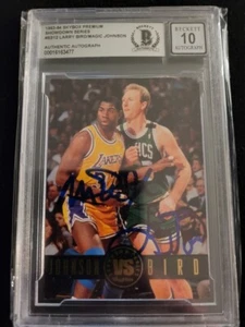 Skybox Prem. 1993-94 Showdown DUAL AUTO Magic Johnson / Larry Bird-BGS AUTENTICO - Foto 1 di 3