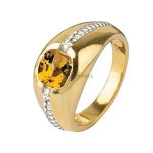 Natural Citrine Gemstone with 14K Gold Plated Silver Ring for Men's 708 - Picture 1 of 10