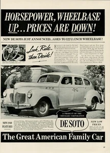 1939 CHRYSLER DESOTO Automobile Car Horse Power Wheel Base  Vintage Print Ad - Picture 1 of 8