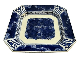 Antique Japanese Porcelain Plate Blue White Octagonal Square 9.5" - Picture 1 of 8