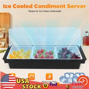 3 Compartments Condiment Dispenser Chilled Server Bar Caddy Food Tray +Lid NEW - Picture 1 of 15