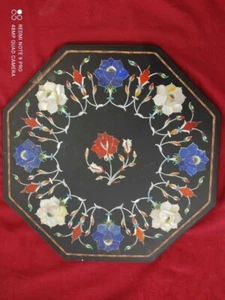 12" black Marble Center coffee Table Top antique malachite Inlay decor p6 - Picture 1 of 4
