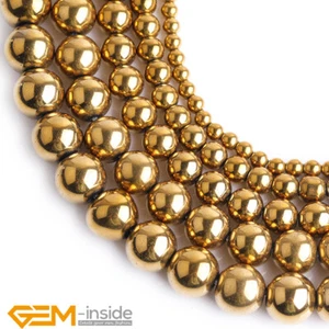 Gold Metallic Coated Reflections Hematite Round Loose Beads 15" Bulk 2mm-14mm - Foto 1 di 51