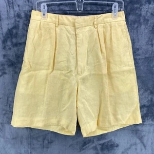 VINTAGE Polo Ralph Lauren Linen Shorts Mens 31 x 8" Yellow Chino Pleated - Picture 1 of 14