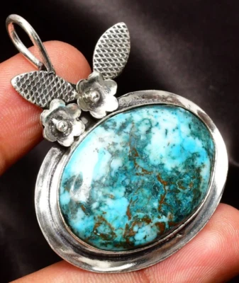 Ciondolo turchese pietra preziosa argento sterling 925 ciondolo gioiello fatt... - Immagine 1 di 4