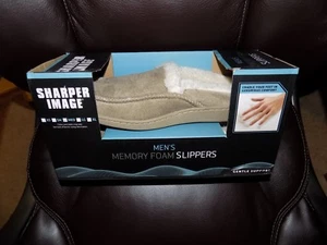 Sharper Image Brown Memory Foam Slippers Size M Men's NEW - Picture 1 of 3