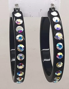 2" chunky black Lucite Acrylic wide Hoop Latch Back Fashion vintage Earrings