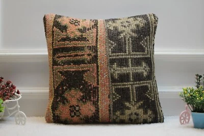 16x16 incHandmade Patchwork Design Pillow Case, Turkish Rug Pillow, Organic Wool - Image 1 of 4