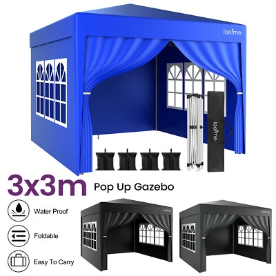 LOEFME 3mx3m Pop Up Gazebo Heavy Duty Marquee Beach Party Tent Canopy with 4x Sandbags