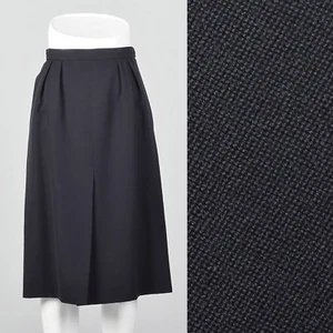XS 1980s Yves Saint Laurent Rive Gauche Navy Blue Skirt Front Back Slit 80s VTG - Picture 1 of 7