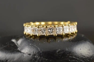 2.86 Ct Princess Lab Created Diamond Wedding Enternity Band 14k Yellow Gold 7 - Image 1 of 4