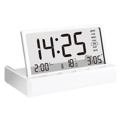Bedsides Clock Temperature Date Quiet Operated Foldable Design 3 Alarms Snoozes - Image 1 of 4