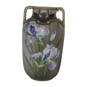 Antike NIPPON Vase handbemalt Moriage Henkel 7" Goldrand Iris Phönix Vogel - Bild 1 von 11