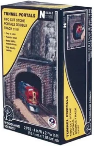 Woodland 1157 N Scale Cut Stone Double Tunnel Portal 2 Pieces New Free Ship - Picture 1 of 3