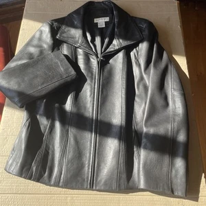CHAQUETA JONES NEW YORK Para Mujer NEGRA 100% Cuero Genuino Cremallera Completa Completamente Forrada XL - Imagen 1 de 8