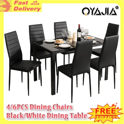 Black/White Dining Table and 4 / 6 Padded Chairs Home Kitchen Furniture Set - Image 1 of 4