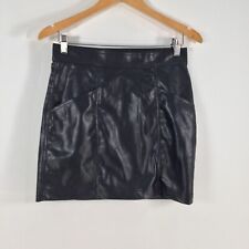 H&M womens skirt size 12 pencil mini black faux leather zip solid 044816
