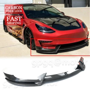 For Tesla Model 3 17-2023 V Style Carbon Fiber Front Bumper Lip Splitter Spoiler - Picture 1 of 12