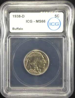 1938 D Buffalo Nickel, ICG MS66, Very Rare This Condition, Gem Uncirculated, - Image 1 of 4