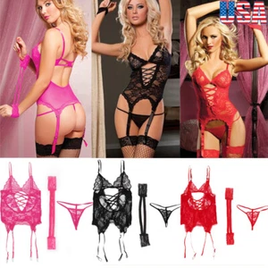 Lace Lingerie Set Women's Sexy Lingerie Nightwear Sleepwear Bra Thongs Lace Set - Picture 1 of 19