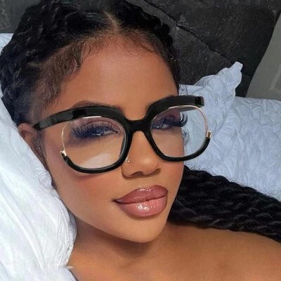Blue Light Blocking Oversized Glasses Stylish Fake Round Eyeglasses for Women UV - Image 1 of 4