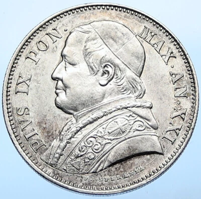 1867 ITALY PAPAL STATES Pope Pius IX Silver 2 1/2 Lire 2.5 ITALIAN Coin i108351 - Image 1 of 3