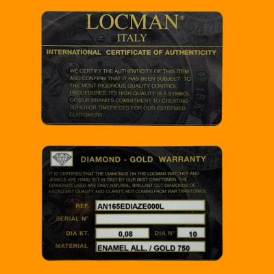 LOCMAN Международный Сертификат Подлинности БРИЛЛИАНТ ЗОЛОТО ГАРАНТИЯ Карта - Изображение 1 из 3