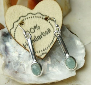 Schlicht Lang Design Ohrhänger 925er Silber Aquamarin Stein Hellblau Blau - Bild 1 von 9