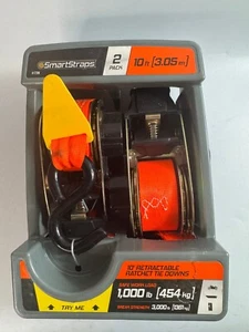Smart Straps 2 Pack Ratchet Tie Down Straps Orange 10' 1000 lbs Load - Picture 1 of 5