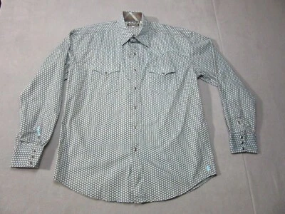 Stetson Shirt Mens Large Blue Brown Geometric Western 3 Pearl Snap Long Sleeve - Image 1 of 4