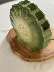 Midcentury Art Deco California Pottery Green Gold Vase Flower Frog Fan Vase - Picture 1 of 17