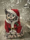 Centrum Kitty Cat Santa Christmas Holiday Needlepoint Pillow Cushion Door Stop