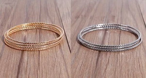 3 pcs. Stacking Bangle Bracelets - 22cm (8 5/8") - Gold Plated or Silver Tone! - Picture 1 of 7