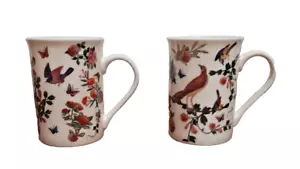 Par de tazas florales y aves de herencia inglesa de porcelana fina - Imagen 1 de 3