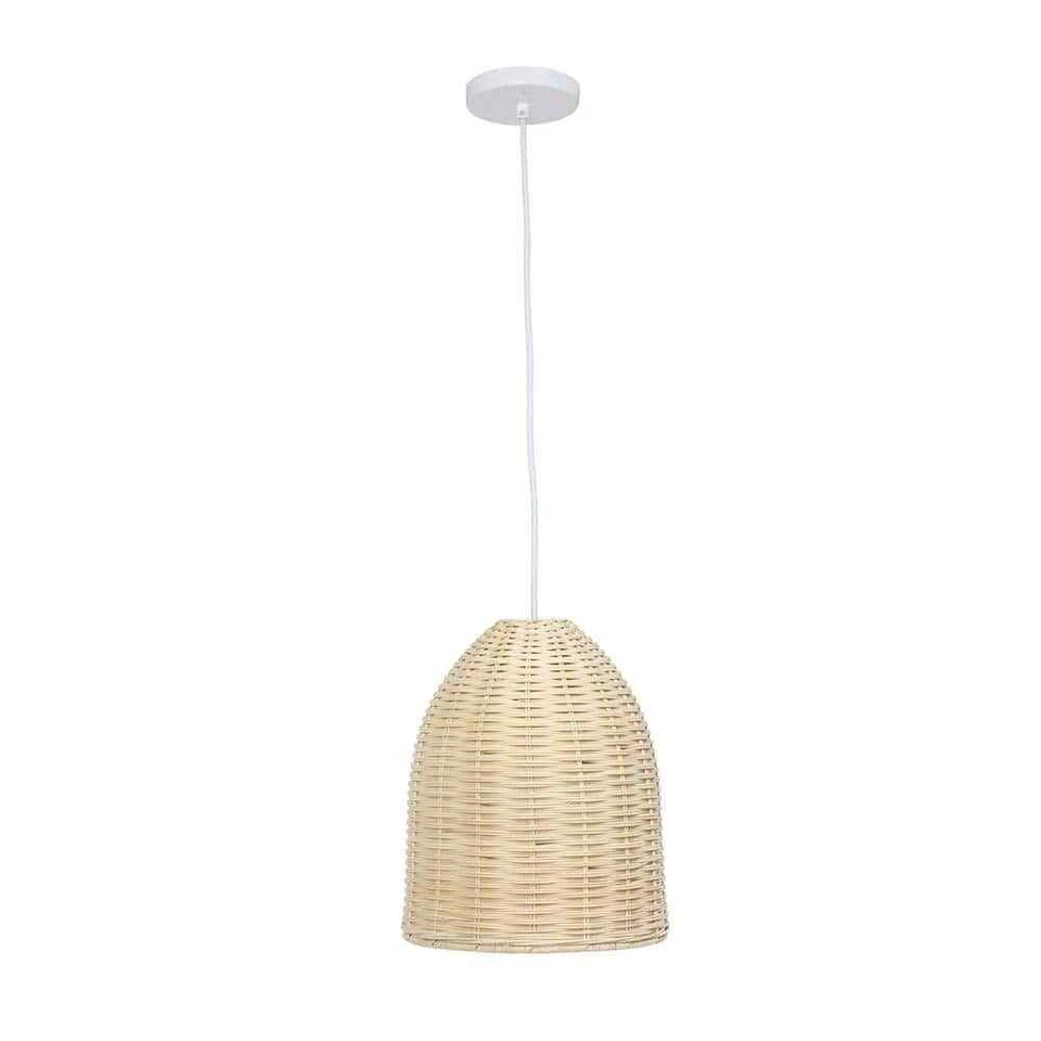 Elegant Designs 12 In. Natural Elongated Coastal Dome Rattan Downlight Pendant