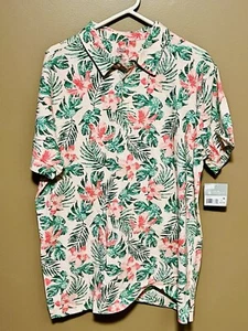 NWT Falls Creek Mens Hawaiian Print Short Sleeve Men's Polo Shirt Pink XL - Picture 1 of 7