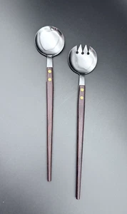 MCM SALAD SERVING SPOONS Wood Handle Japan Stainless Steel Utensil Set~2 VTG - Picture 1 of 8