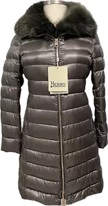 Herno Elisa Quilted Warm Long Puffer Jacket Coat Faux Fur Collar 48 NWT $1.135 - Picture 1 of 12