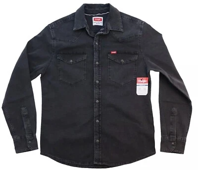 Wrangler Men's Slim Fit Long Sleeve Denim Shirt Sizes S-5XL Black Color New - Image 1 of 4