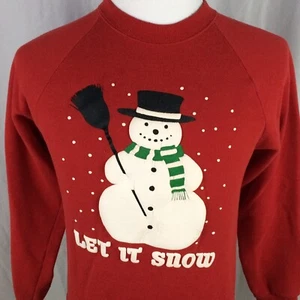 Sudadera de Navidad Vintage Años 80 Pantalla Estrellas Mediana Hombre de Nieves Let It Rojo Nieve EE. UU. - Imagen 1 de 9