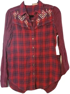 Neu mit Etikett Coco + Jameson Damen rot kariert Langarm Boho Bluse Gr. S - Bild 1 von 4