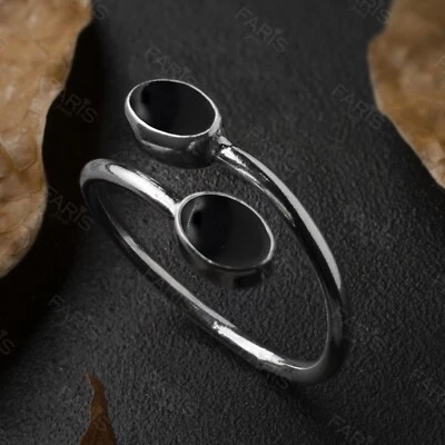 925 Sterling Silver Oval Black Onyx Adjustable Ladies Ring Jewellery Gift - Image 1 of 4