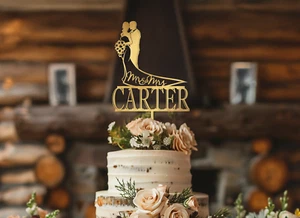 Custom Modern Wedding cake topper decor w/Bride and Groom Personalized - Picture 1 of 21
