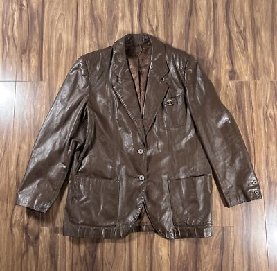 Vintage Etienne Aigner Womens Blazer 18 Brown Leather Lined 2 Button Jacket  - Image 1 of 4