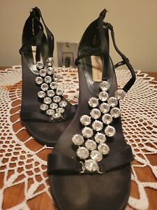 Sandales de fête noires ornées de bijoux, taille 6 1/2M, talon 3,5 pouces, croisière, fête, bal