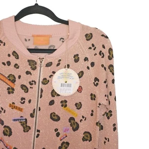 Scotch R'Belle Pink Sparkly Leopard Print Zipper Cardigan - Size 14 - NWT - Picture 1 of 5
