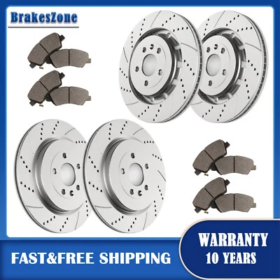 Front Rear Brake Rotors Pads fit for Lincoln MKT MKS Ford Flex Drilled Slotted - Image 1 of 4