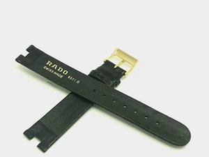 Correa de repuesto para reloj Rado correa de cuero negro 16 mm hebilla dorada con muescas - Imagen 1 de 8