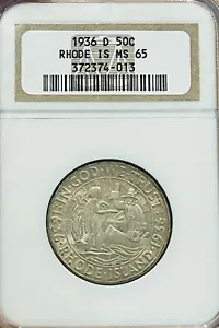 1936-D Rhode Island Commemorative Half Dollar 50C NGC-MS65 - Picture 1 of 4