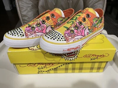 Ed Hardy Kids Jumper Shoes Orange Sparrows Size 2 Girls 11SJP107K￼ NEW Sneakers - Image 1 of 4